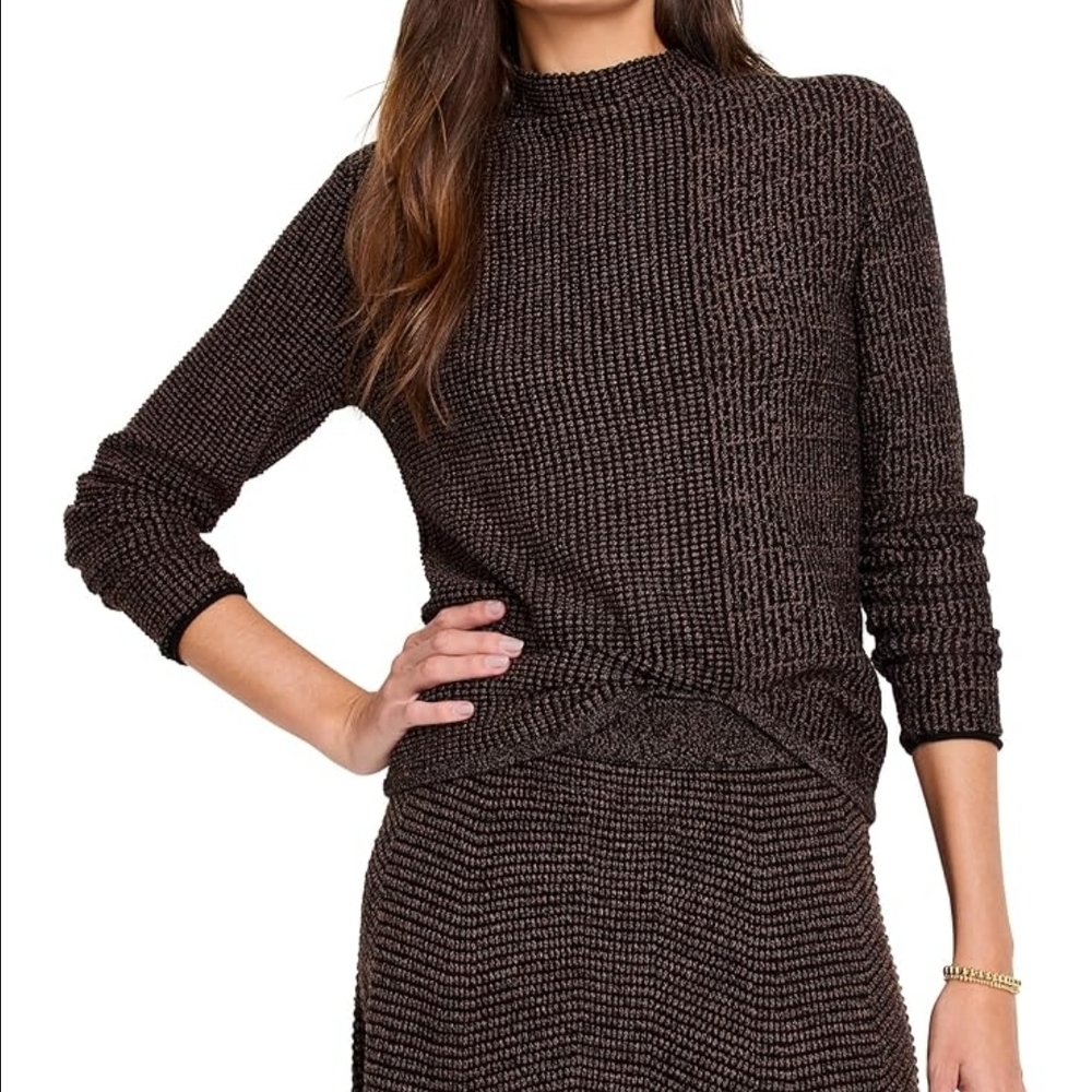 NIC+ZOE Black and Brown Pixel Knit Textured Sweater